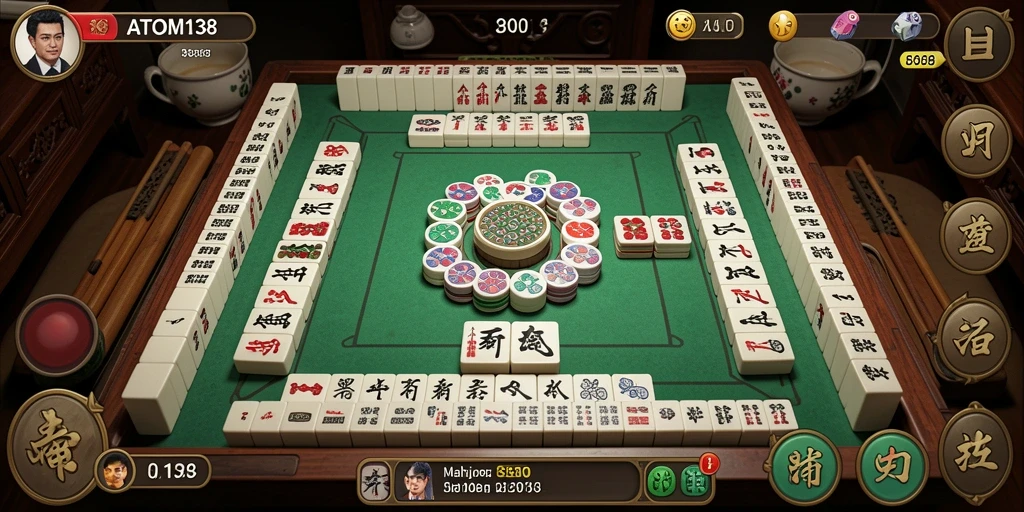 Screenshot gameplay menarik dari ATOM138 dengan desain Mahjong yang menawan.