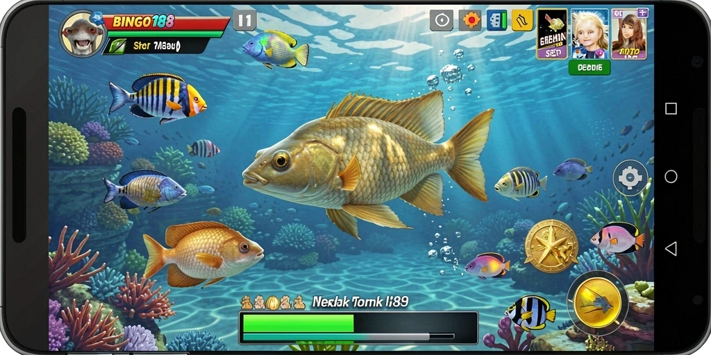 Tampilan gameplay BINGO188 yang menegangkan saat menangkap ikan.