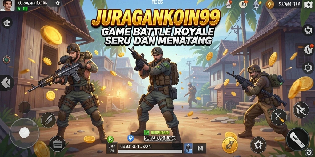 Gameplay seru di JURAGANKOIN99 dengan pertempuran intens Battle Royale.