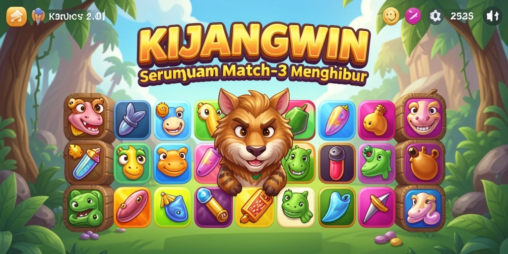 Tangkapan layar gameplay seru KIJANGWIN yang menampilkan level Match-3.