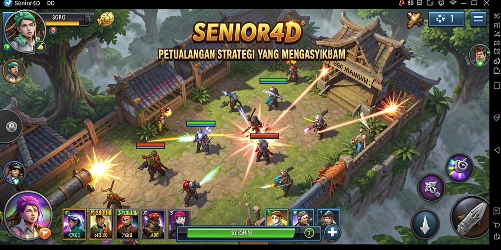 Screenshot menampilkan aksi seru dan strategi mendalam dalam SENIOR4D.