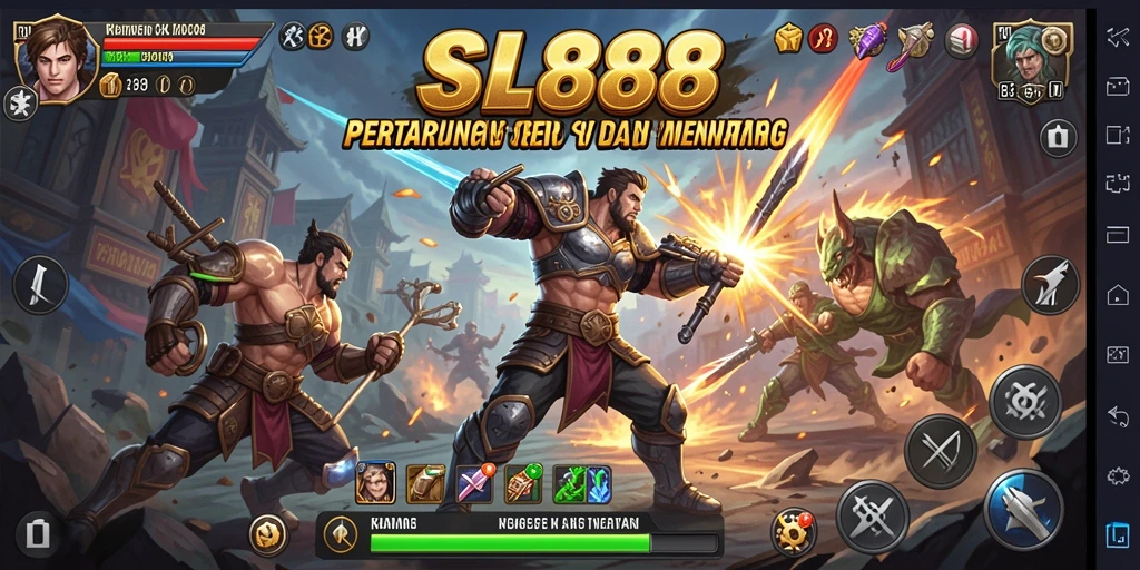 Tampilan gameplay SL888 dengan pertarungan yang mendebarkan.