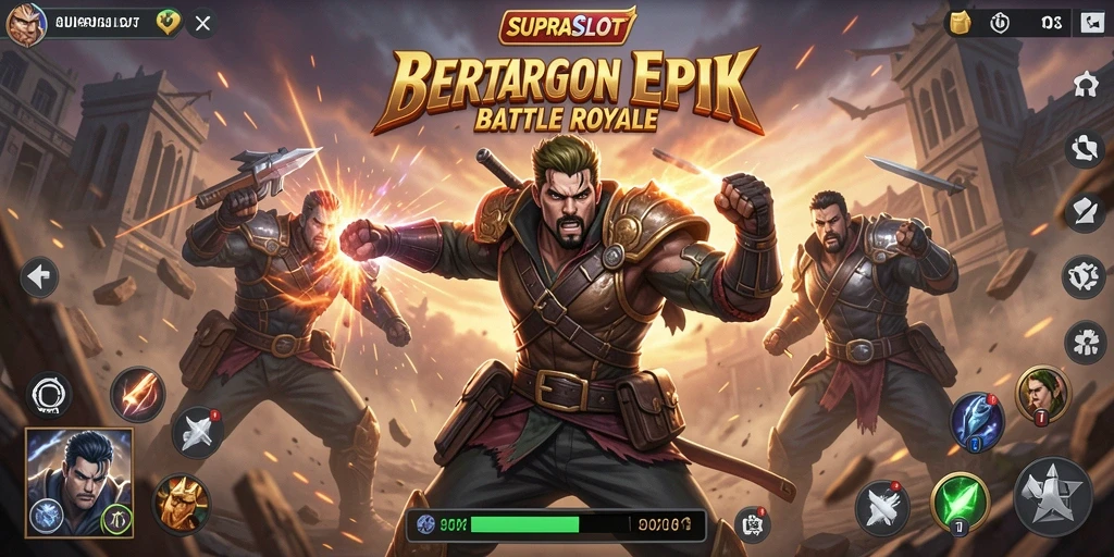 Gameplay mendebarkan dalam SUPRASLOT Battle Royale.