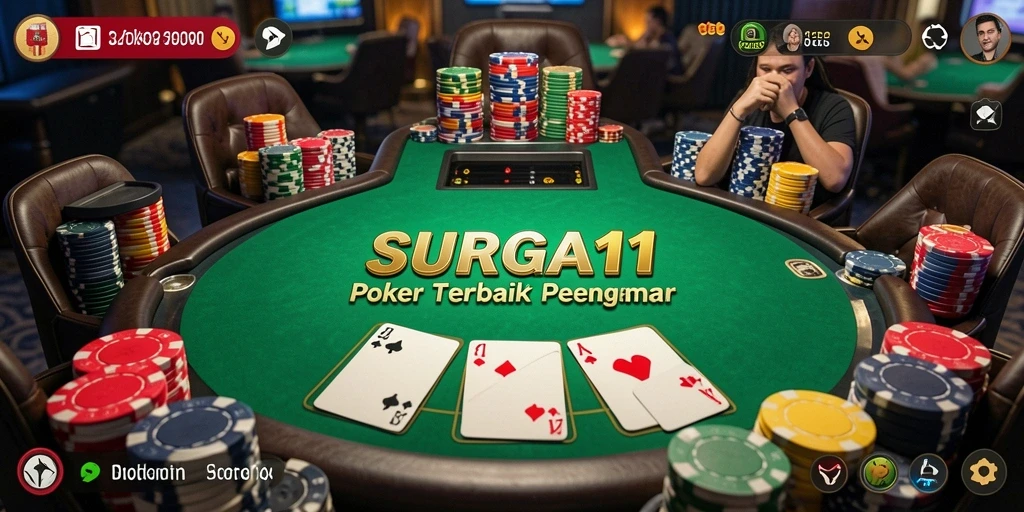 Tampilan gameplay Poker yang seru dan mendebarkan di SURGA11.